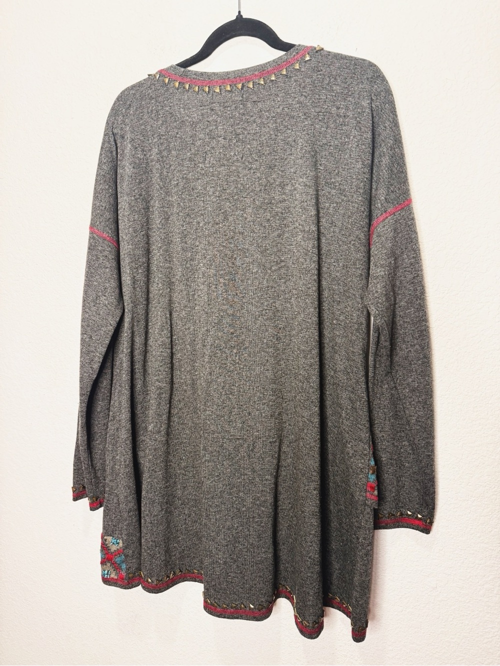 Double D Ranch Asymmetrical Hem Studded Embroidered Tunic Top - Picture 5 of 7
